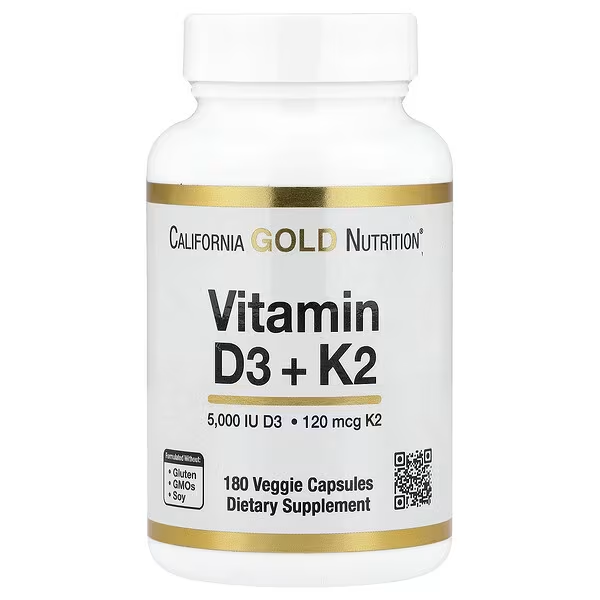 California Gold Nutrition Vitamin D3 + K2, 180 Capsules