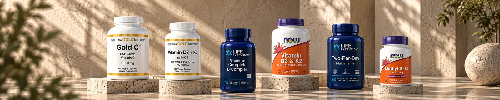 Витамины и БАДы с iHerb - ассортимент популярных брендов на каменных подиумах