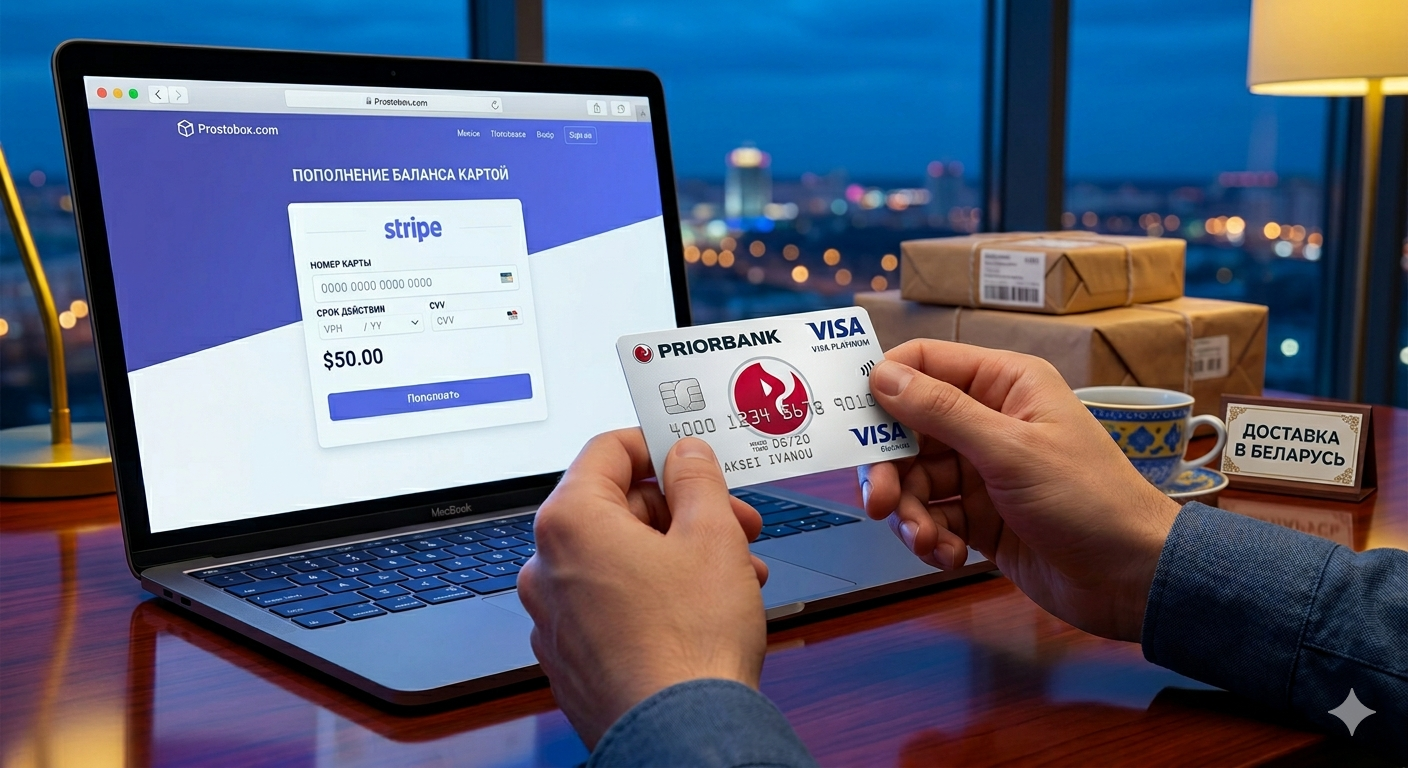 Оплата картой Приорбанк Visa через Stripe на сайте Prostobox