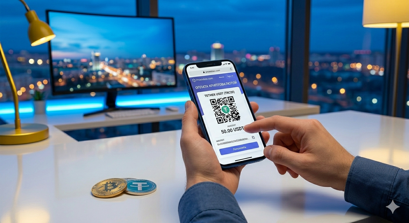 Оплата криптовалютой USDT TRC20 через Prostobox на телефоне