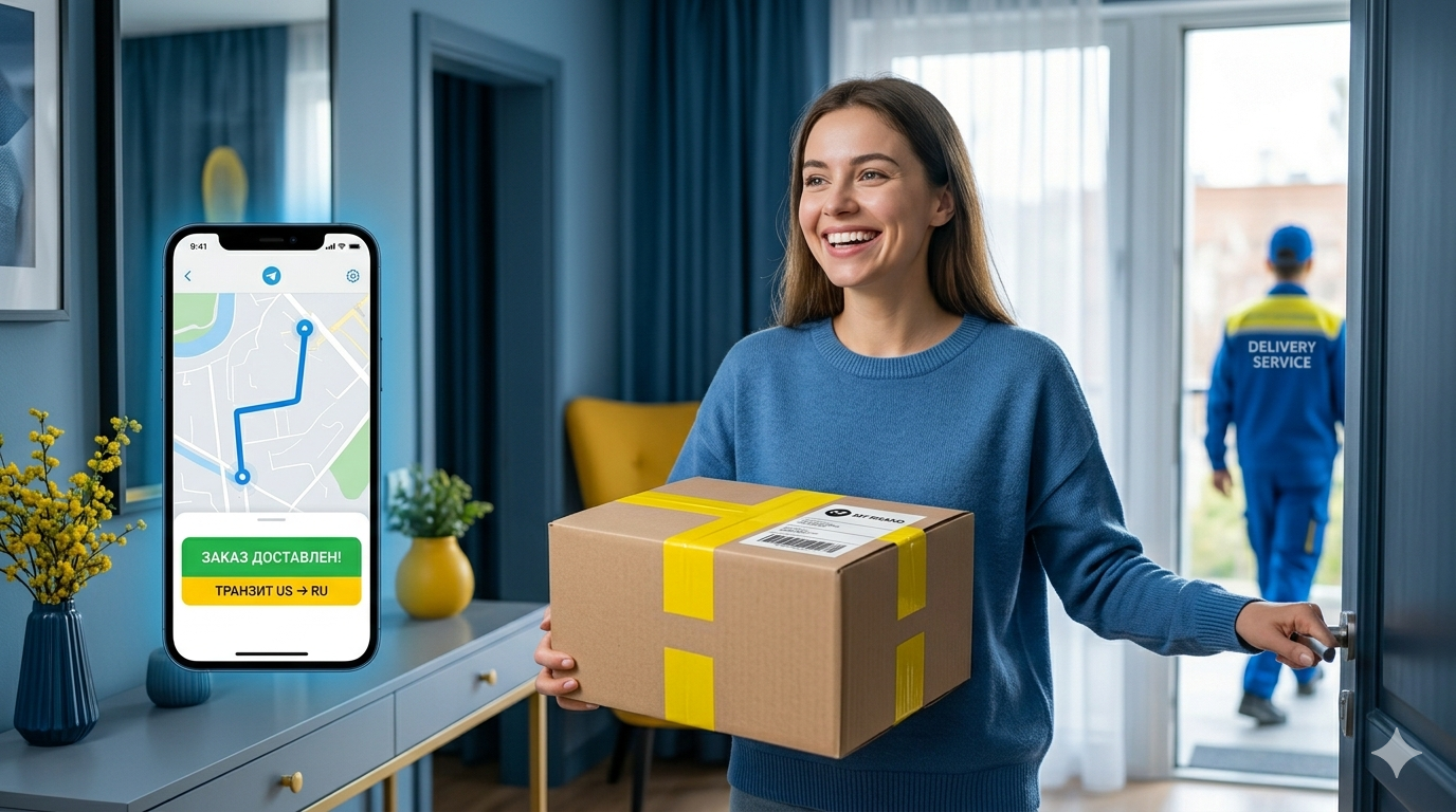Клиент получает посылку из США с трекингом через Telegram-бот